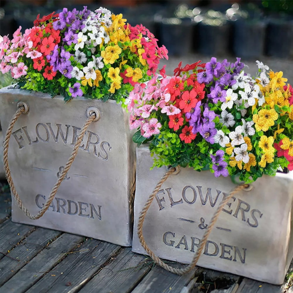 12 Bundles Artificial Flowers for Outdoors, Fake Faux Plants for Outdoor