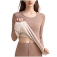 thumbnail image 3 of MOJOGO Women's Thermal Underwear Solid Color Long Sleeve Crewneck Base Layer Strenchy Undershirt for Cold Weather Coffee M, 3 of 4