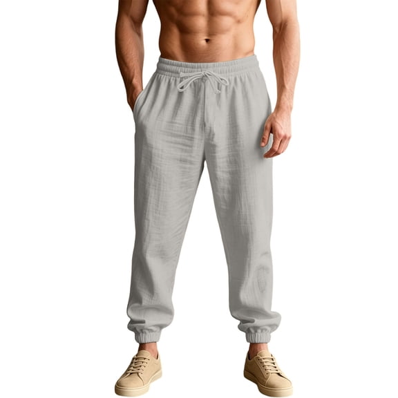 Aezemi Men Loose Fit Jogger Pants Drawstring Workout Pull on Elastic Waist Casual Workout Pants with Pockets Outdoor Summer Spring Sports Comfy Baggy Trousers M
