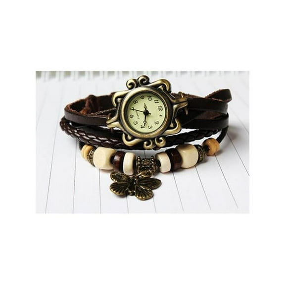 Vintage Women's Watch Bohemian Handmade Leather Watch Quartz Wrist Watch Fashion - Brown