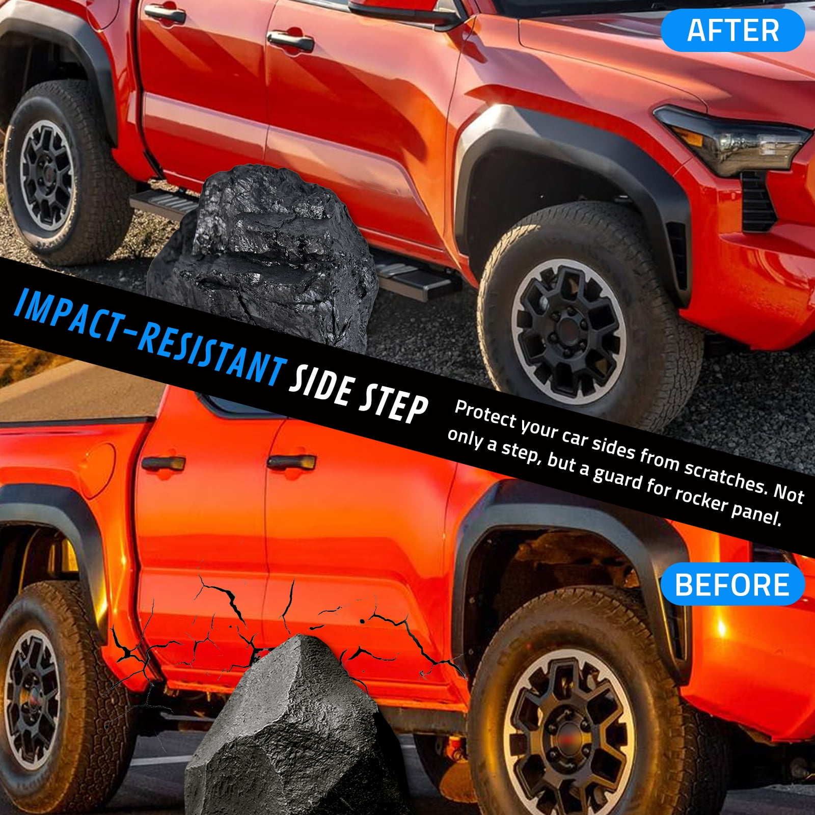 Running Boards Side Steps Compatible with 2024 2025 Toyota Tacoma Double Cab & Crew Cab (4 Full-Size Doors), Heavy-Duty Carbon Steel Nerf Bar Side