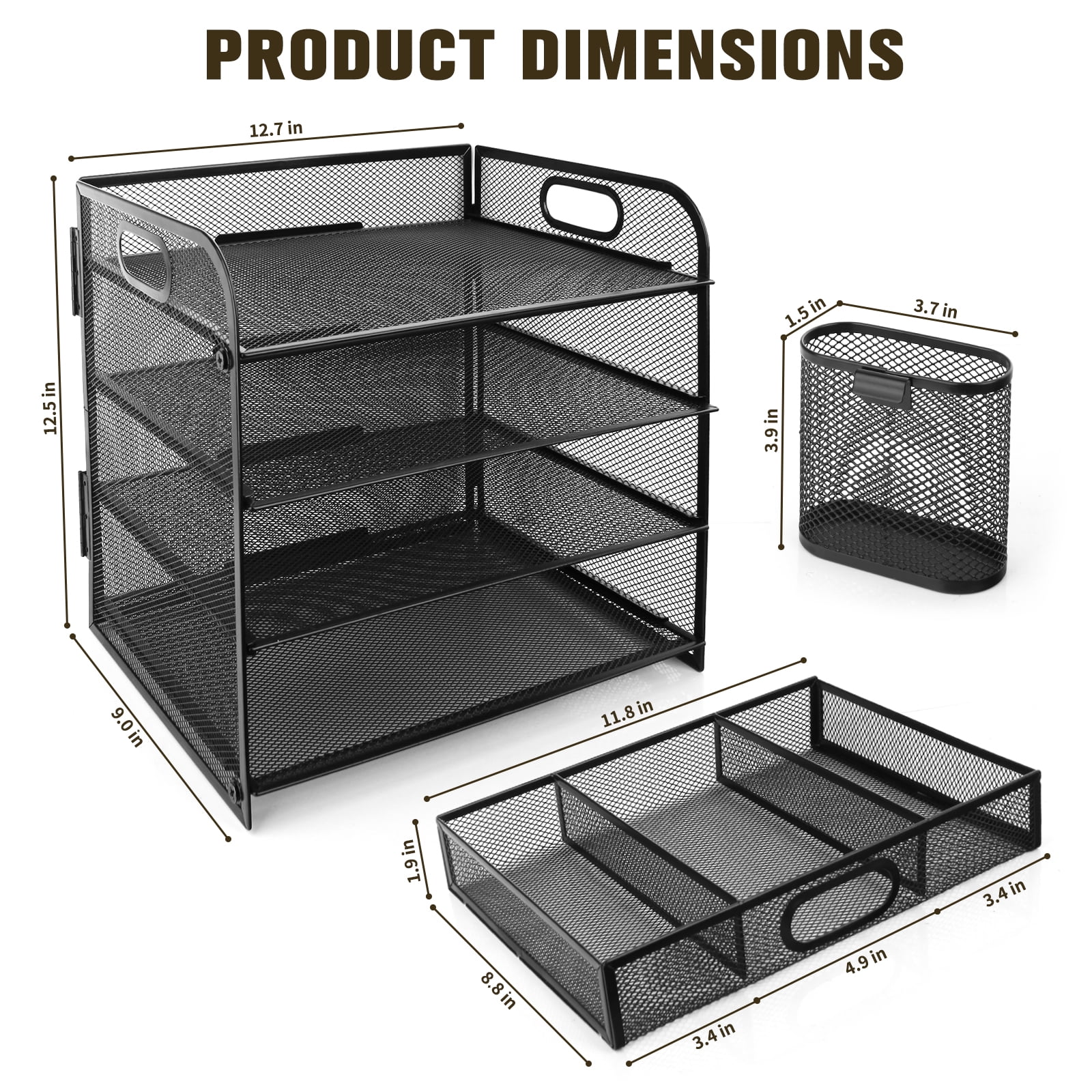 PHANCIR 4-Tier Desk Organizer, New Office Supplies, Metal Desktop File Organizer & Storage with Pull-out Drawer, 1 Pack