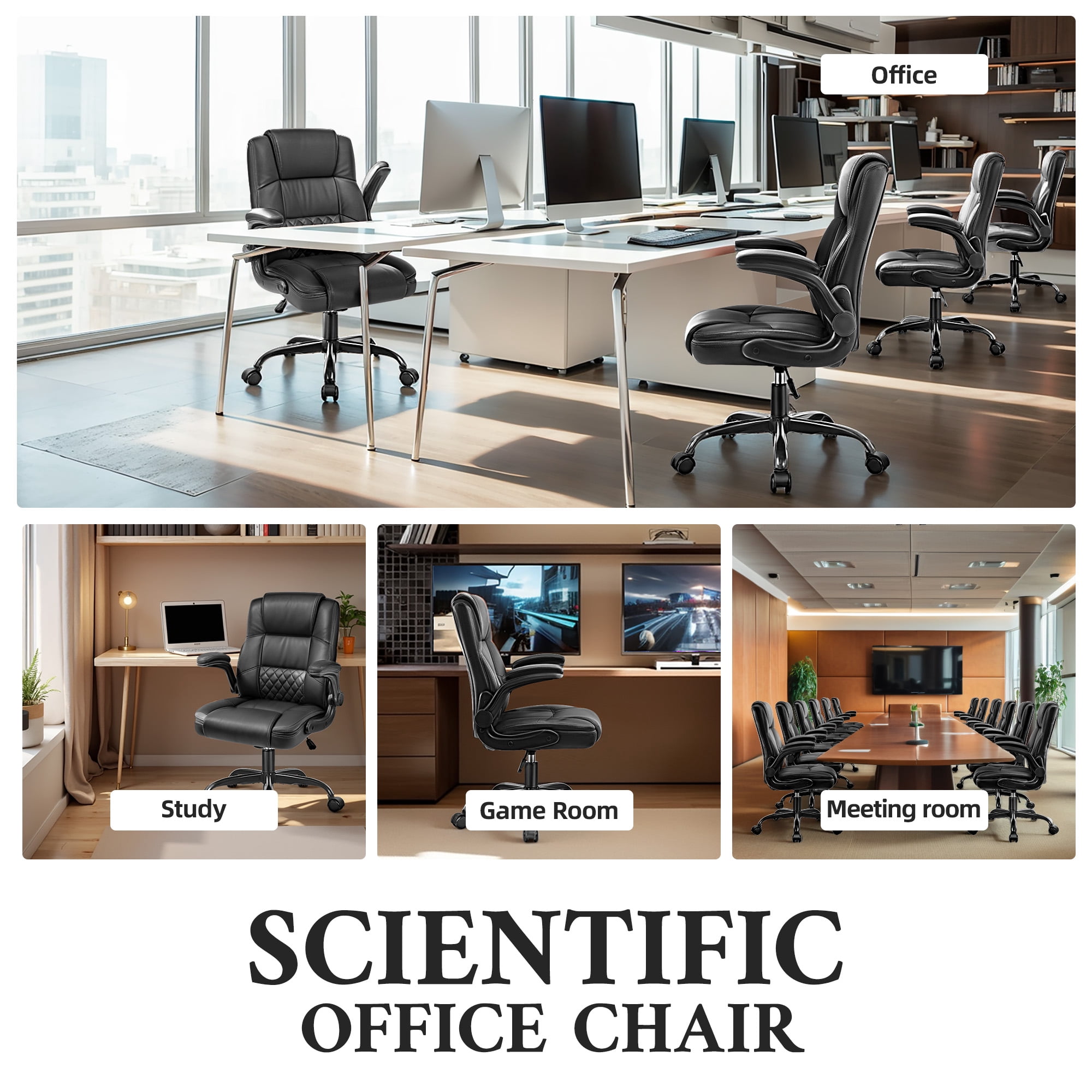 ALLGOD Leather Office Chair 400lbs, Ergonomic Desk Chairs with Back Support, Computer Chair with Wheels and Adjustable Armrest for Home Office, 360°Swivel Free, Black