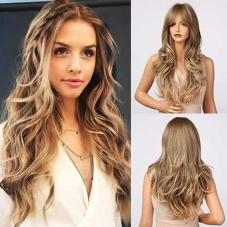 Synthetic Long Wavy Hair Wigs for Women Middle Part Wavy Hair Wigs (Ombre Brown to Blonde) | Walmart Canada Synthetic Long Wavy Hair Wigs for Women Middle Part Wavy Hair Wigs (Ombre Brown to Blonde) | Walmart Canada