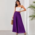 thumbnail image 6 of Women Flowy Chiffon Wide Leg Split Palazzo Pants High Waist Sheer Layered Trousers Lightweight Ankle Pants Purple 2XL, 6 of 6