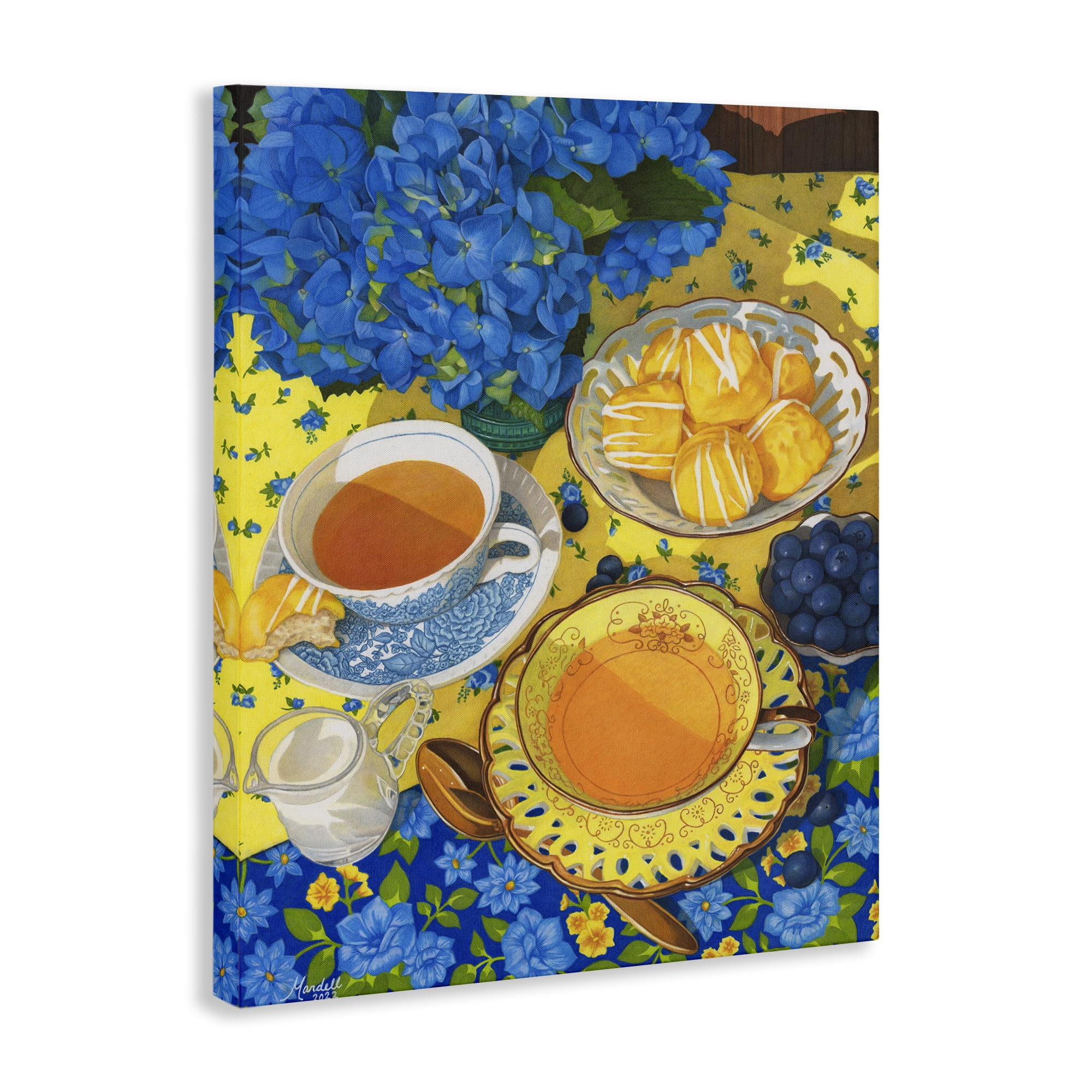 Stupell Industries Blue & Yellow Tea Party Food & Beverage Painting Gallery Wrapped Canvas Art Print Wall Art, 36 x 48