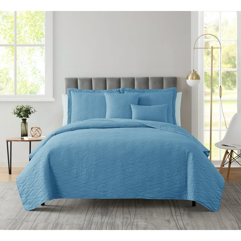 Nestl 4 Piece Twin Quilts Set, Soft Microfiber, Blue Heaven