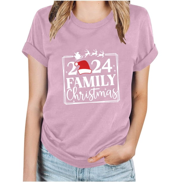 Puntoco Camiseta informal de manga corta con cuello redondo y estampado a la moda para mujer