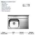 thumbnail image 3 of Tarja De Acero Inoxidable Alfa Sobreponer Escurridor Derecho 80 x 50cm, 3 of 3