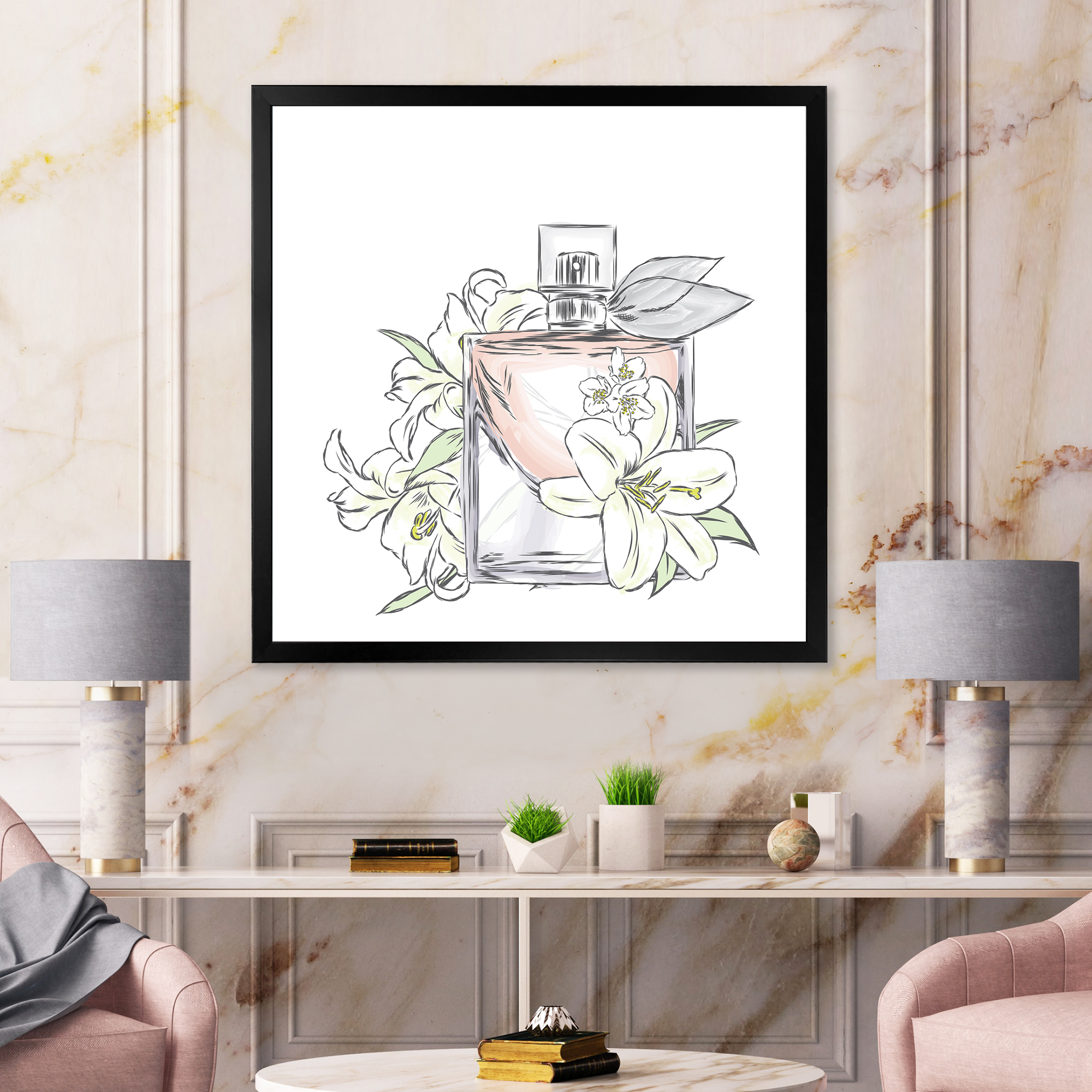 Designart 'Bouquet of Flowers and Perfume Bottle II' Traditional Framed Art Print