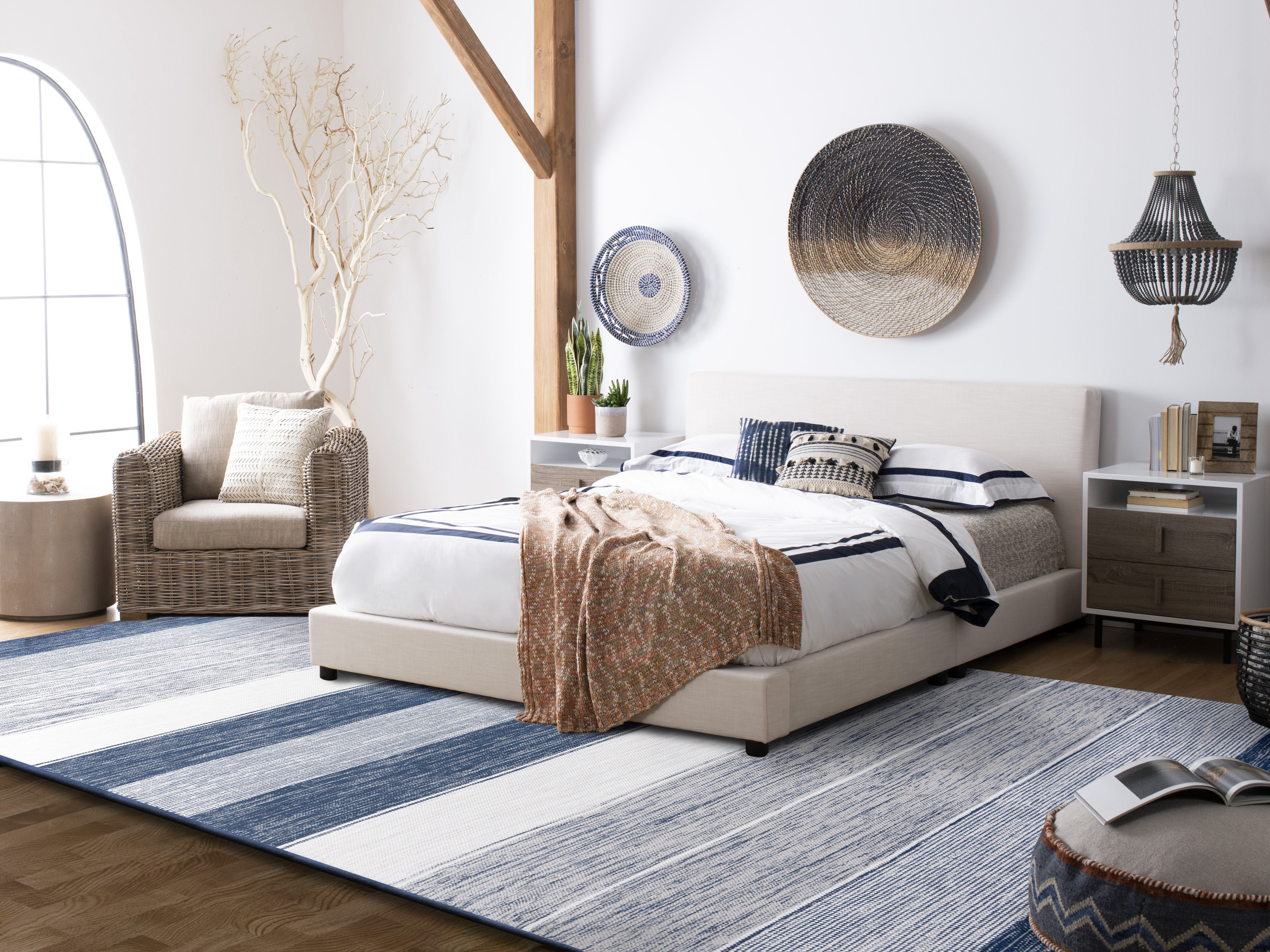 SAFAVIEH Striped Kilim Amina Striped Cotton Area Rug, Grey/Blue, 5' x 8'
