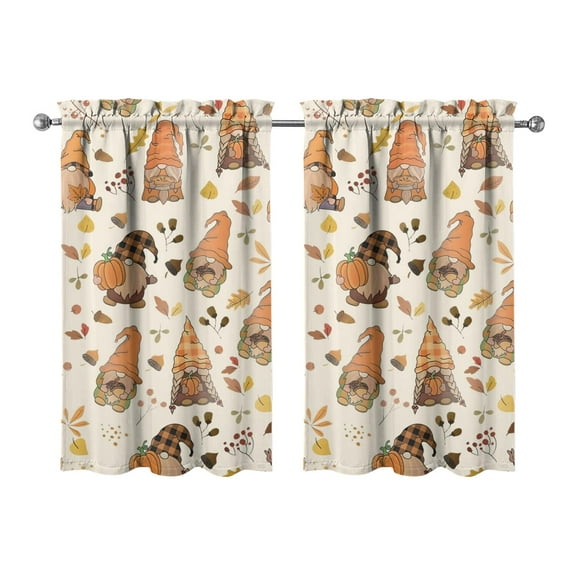 Fall Kitchen Curtains 39 Inch Short - 32Panel Set, Autumn Harvest Print, Rod Pocket Window Treatment for Thanksgiving, Farmhouse, Cafe, Living Room - Machine Washable