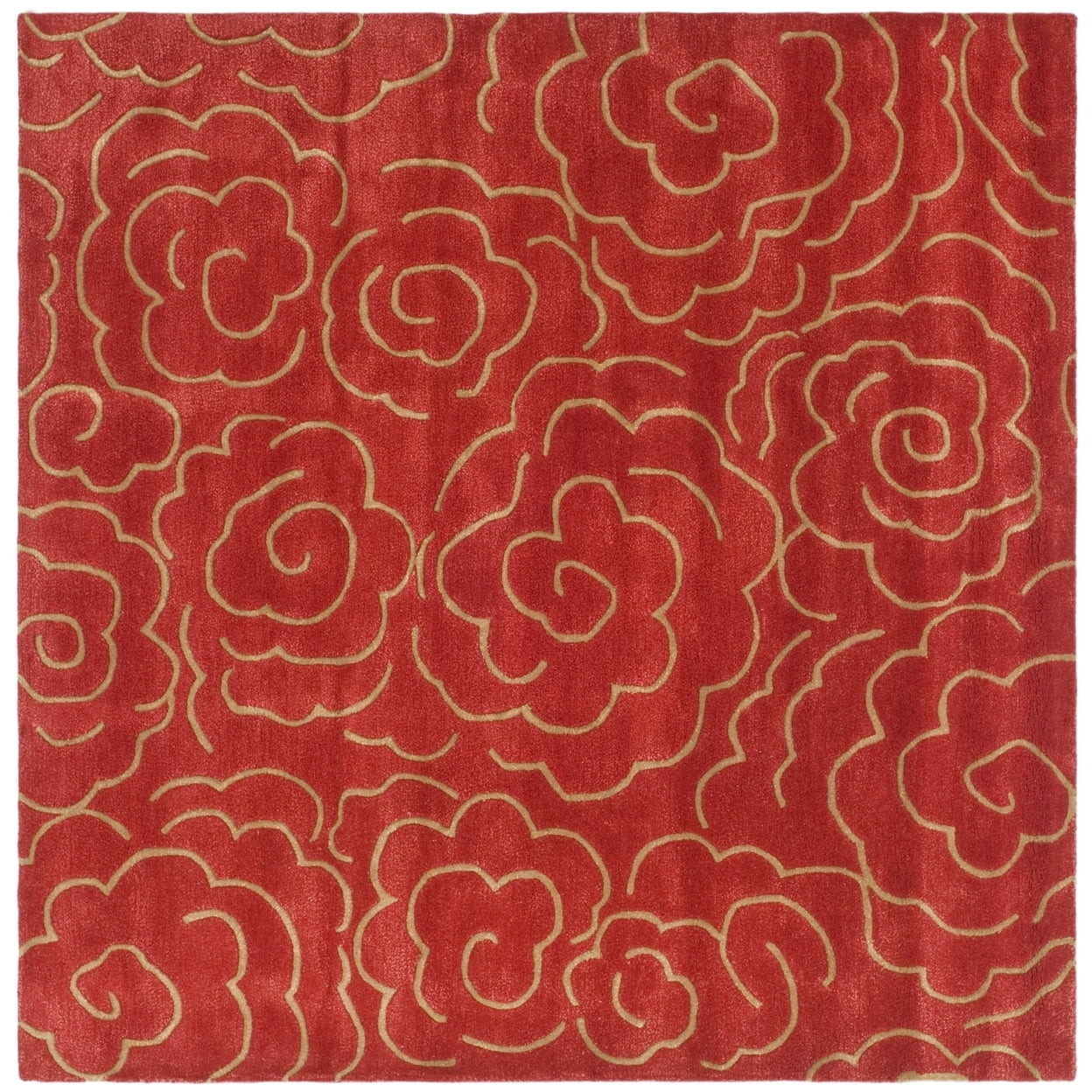 SAFAVIEH Soho Trinity Floral Wool Area Rug, Red, 8' x 8' Square