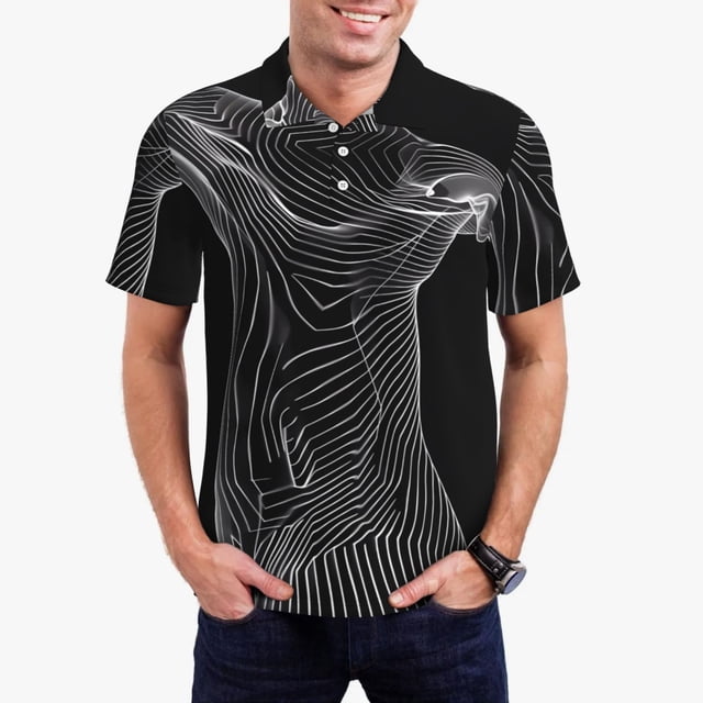 Fotbe Geometric Lines Dog Art Camiseta Polo de Golf para Hombre con Estampado – Camisa Deportiva Transpirable con Cuello Abotonado-Medium