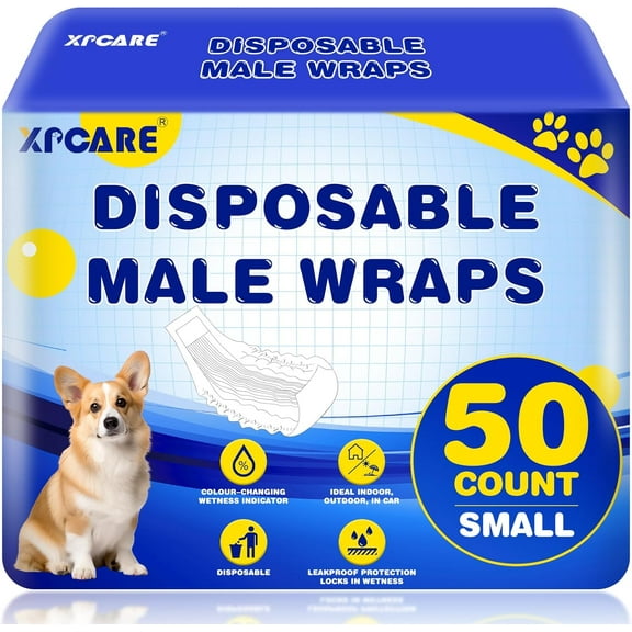 50 Count Disposable Male Dog Diapers, Male Dog Wraps,Super Absorbent Leak-Proof Fit (Small)