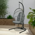 thumbnail image 3 of Gymax Hanging Hammock Egg Chair Patio Rattan Swing Chair w/ Stand & Grey Cushions, 3 of 9