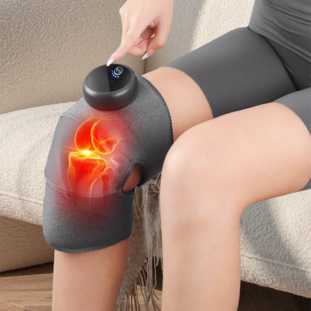 Almohadilla térmica para rodilla y hombro | Rodillera calefactada USB con calefacción de grafeno | Temperatura de 6 niveles y 3 modos de masaje | Ajustable para hombres y mujeres | Portátil | Gris