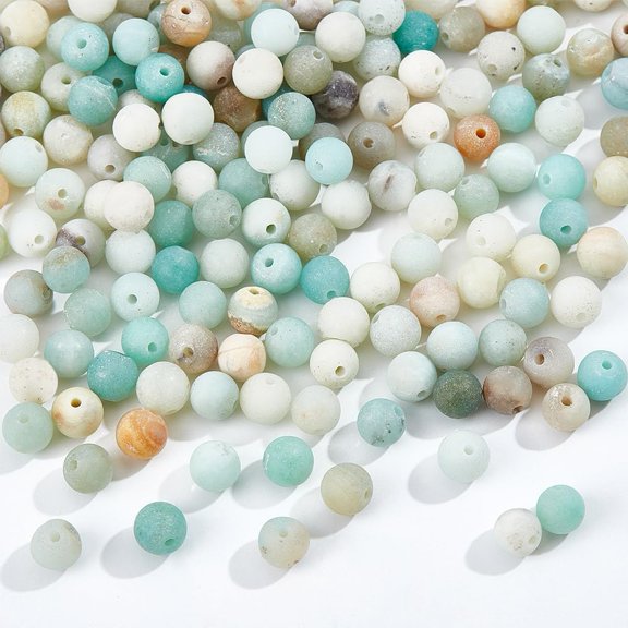 189 Pcs Natural Amazonite Beads Undyed 6mm Round Frosted Flower Amazonite Beads Gemstone Beads Stone Loose Beads for Bracelet Necklace Jewelry Making Hole: 1mm