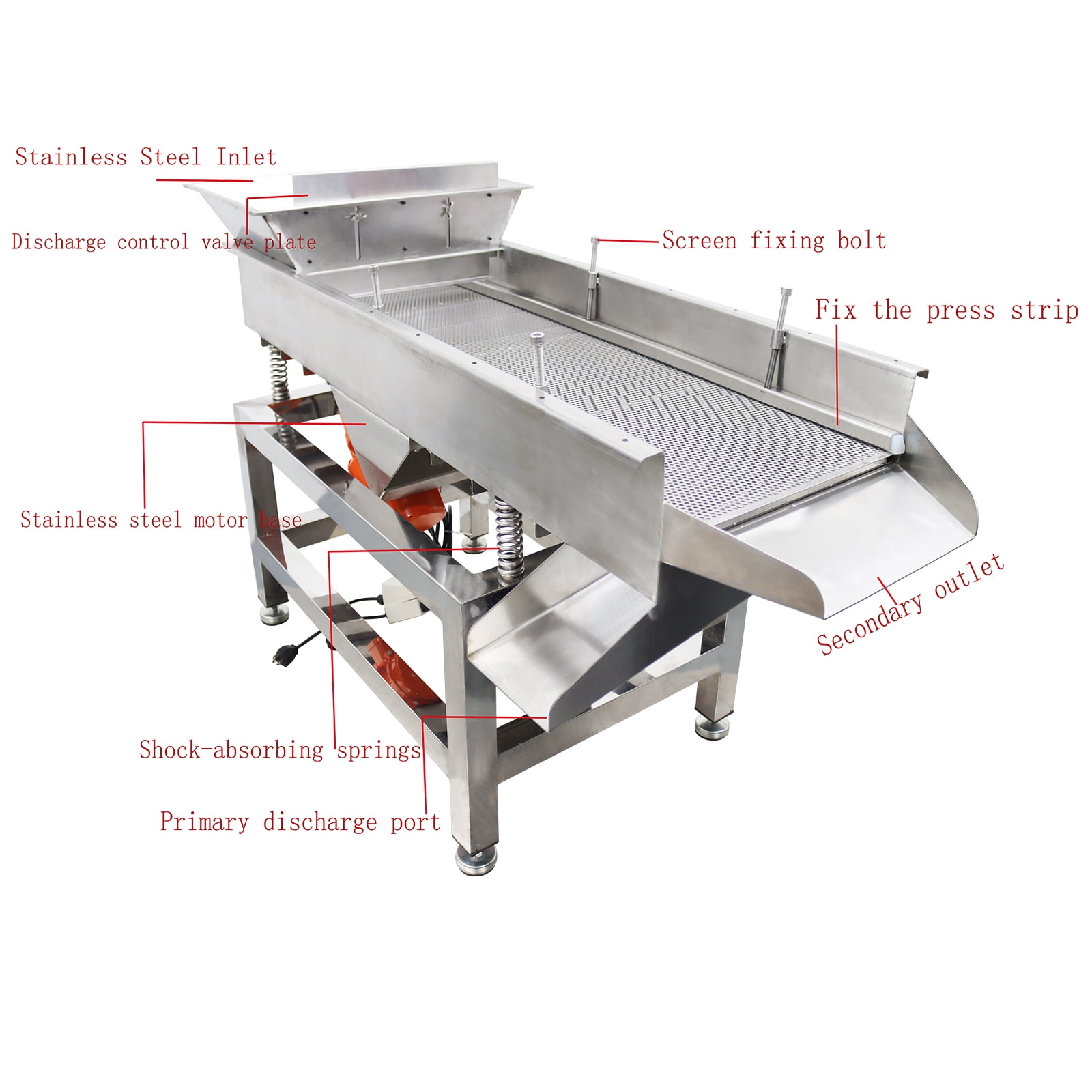 Stainless Steel Linear Vibrating Screen Dual Motor Linear Sifter Machine 5mm Round Hole Mesh 110V