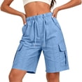 thumbnail image 5 of Kinrui Bermuda Shorts for Women Summer Quick Dry Cargo Shorts with Multi-Pockets Outdoor Drawstring Knee Length Hiking Short, 5 of 8