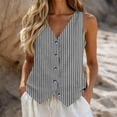 thumbnail image 2 of ATOYSOY Womens Fashionable Striped Sleeveless Vests V Neck Button Down Breathable Waistcoat Loose Comfortable Casual Tops Fashion Apparel For Summer Daily Beach Street Wear, 2 of 5