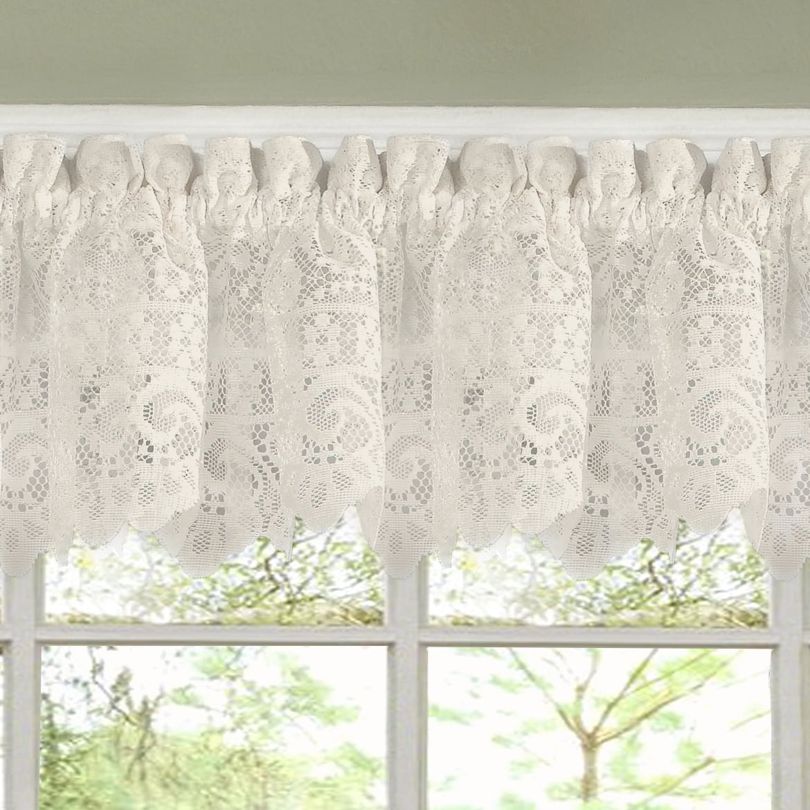 2 X Creamy White Kitchen Curtains/ Door Curtains with Lace 
