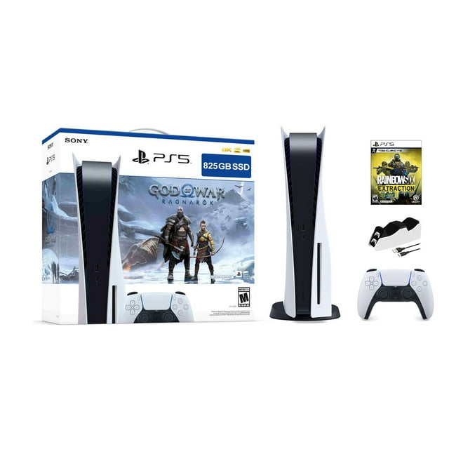 PlayStation 5 Édition avec Disque Ensemble God of War Ragnarök avec Rainbow 6 Extraction et Chargeur de Manette Mytrix