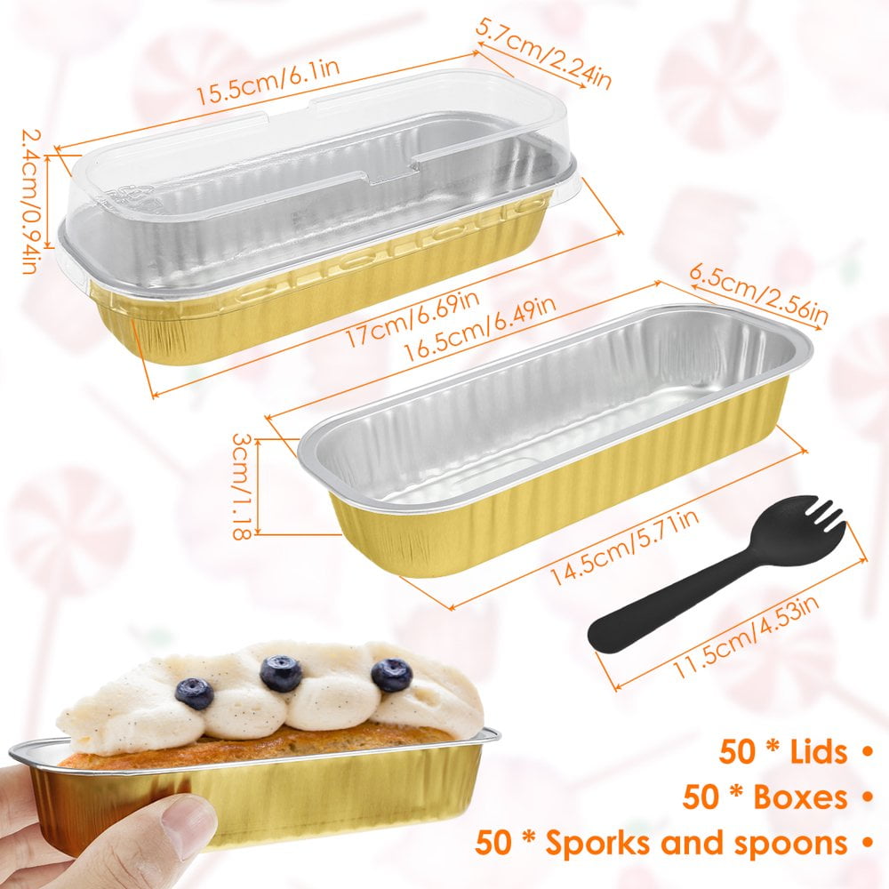 150PCS 7oz Non-Stick Mini Loaf Pan with Lids and Spoons Aluminum
