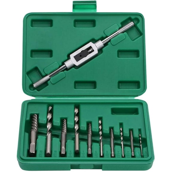 Precision Screw Stud Remover, High Hardness Damaged Screw Extractor Set with Adjustable Tap Die Wrench for Mechanical Repair, Chrome Vanadium Steel (11Pcs)