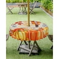 thumbnail image 4 of Burnt Orange Fall Outdoor Tablecloth with Umbrella Hole & Zipper, Maple Leaf Pumpkins Thanksgiving Vintage Round Tablecloth 60 Inch, Patio Table Cover Waterproof Table Cloth for Picnic/Party, 4 of 6