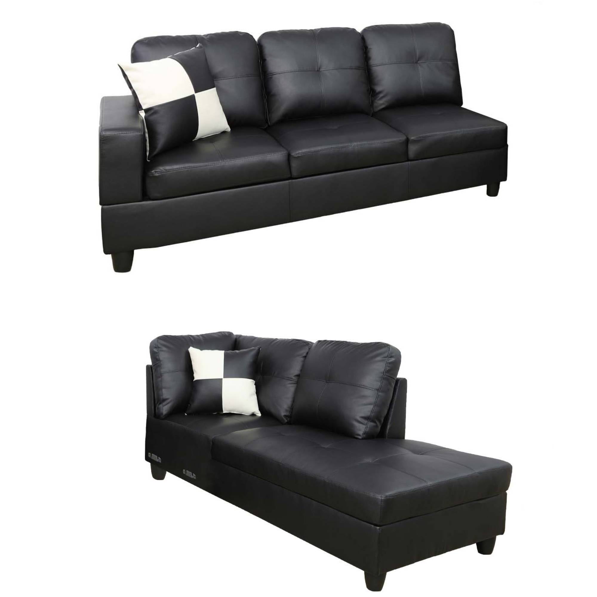 Modern Sectional Sofa Couch, 4-Seaters Leather Sleep Sofa with Right Chaise Lounge , Ottoman Furniture Sets for Living Room