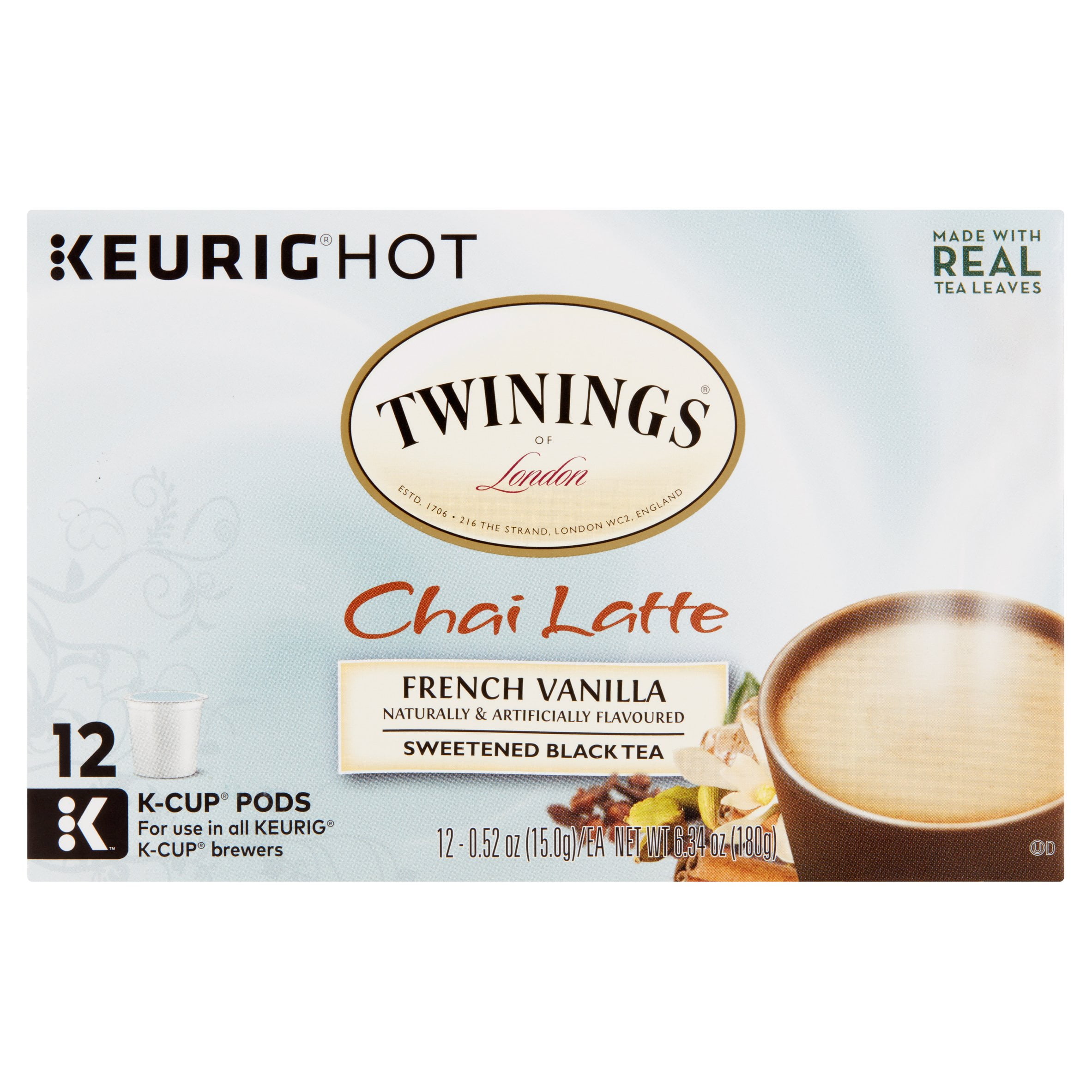 Keurig Hot Twinings of London Chai Latte French Vanilla Sweetened Black