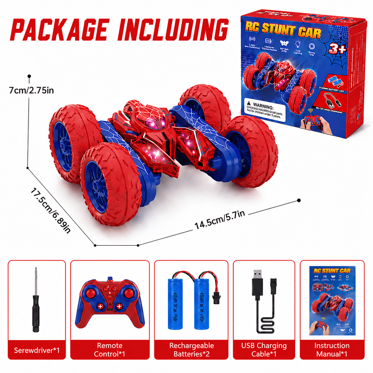 Remote Control Car, Toys for Boys 8-11 Years, 2.4Ghz Fast Stunt with 360° Rotation Cool Light, RC Car Toy for Boys 5 6 7 8 9 10 11 Year Old, Outdoor Toys Birthday Gift for Boys