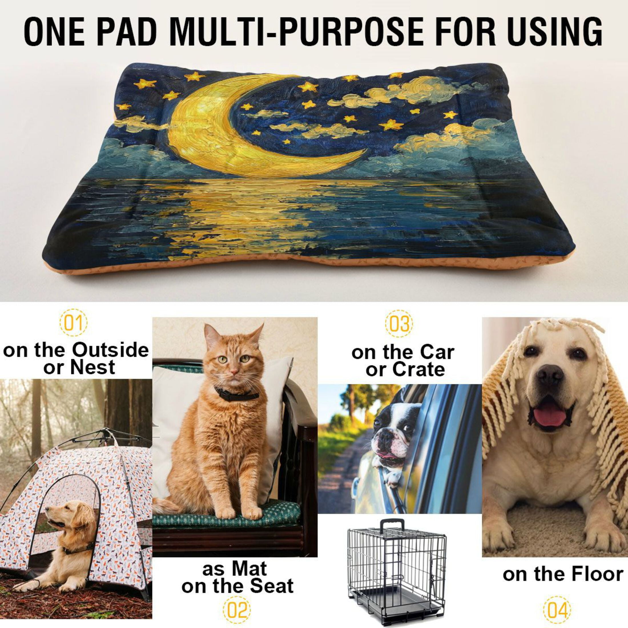 Qxltty Bright Moon over The Water Ped Pad Wear-resistant and Hard to Bite Through Sleeping Pad for Small Medium Large Dogs Winter Pet Bed 36×24in