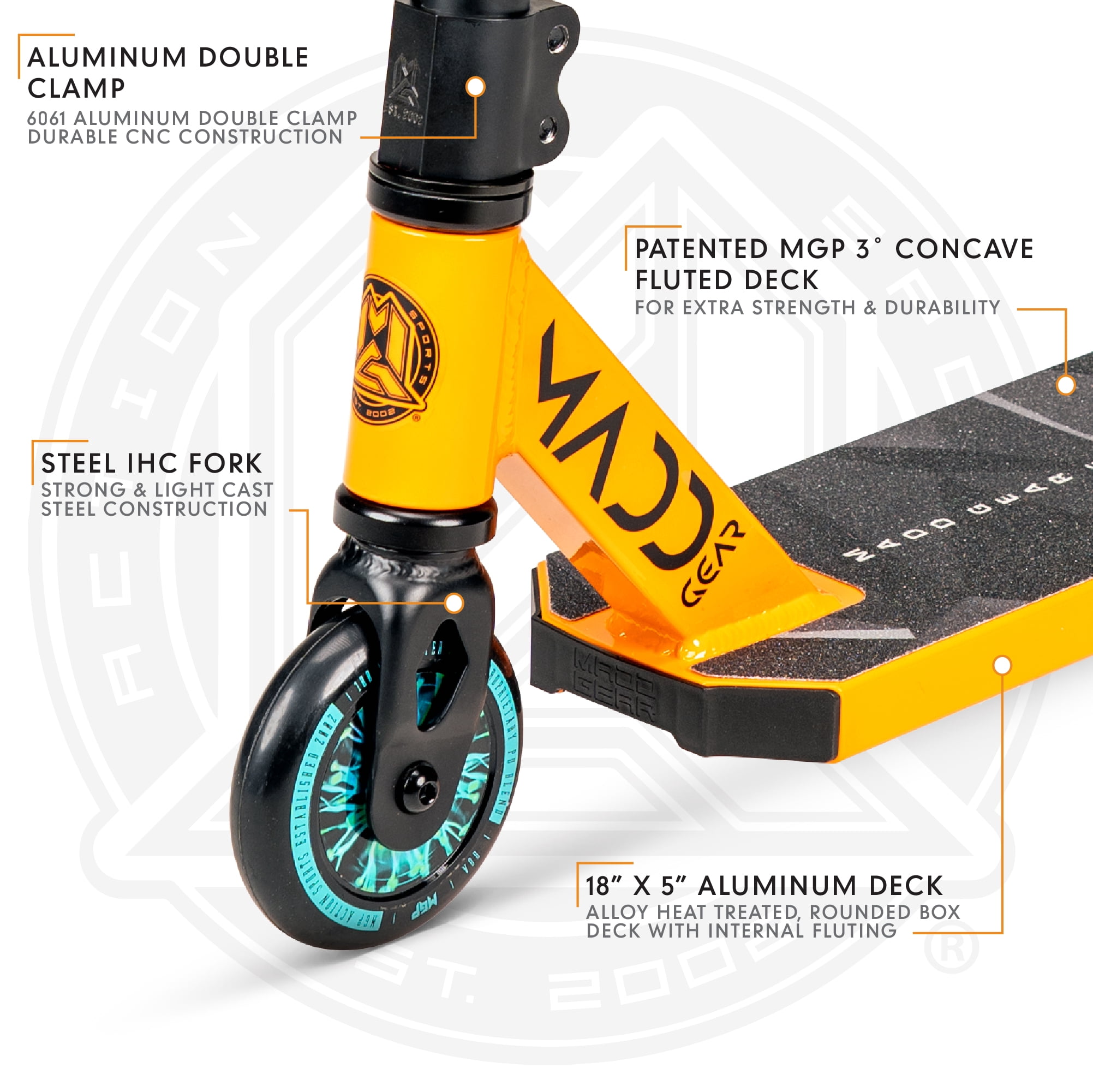 Madd Gear Renegade Rascal 18" x 5" Pro Scooter - Teal/Orange- Unisex