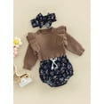 thumbnail image 3 of 3Pcs Outfits Set for Baby Girls, Long SLeeve Knit Pullover Top + Drawstring Shorts + Matching Headband Outfit, 3 of 8