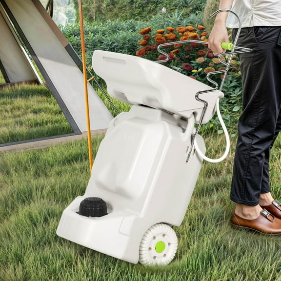 Uforic Portable Sink with Adjustable Wash Basin & Wheels, CampinWash Station with 10-gal Water Tank, White