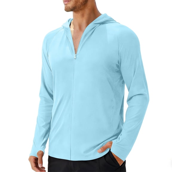 UAMVSH Men's Lightweight Hoodie Quick Dry Sun Protection Full Zip Jacket Outdoor Long Sleeve UV Shirts with Pockets and Thumbholes