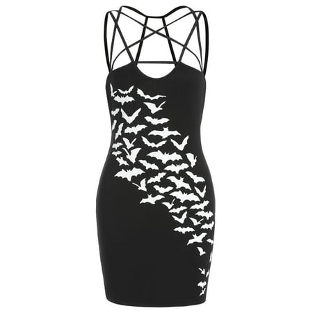Halloween Bats Print Cut Out Skinny Dress Black