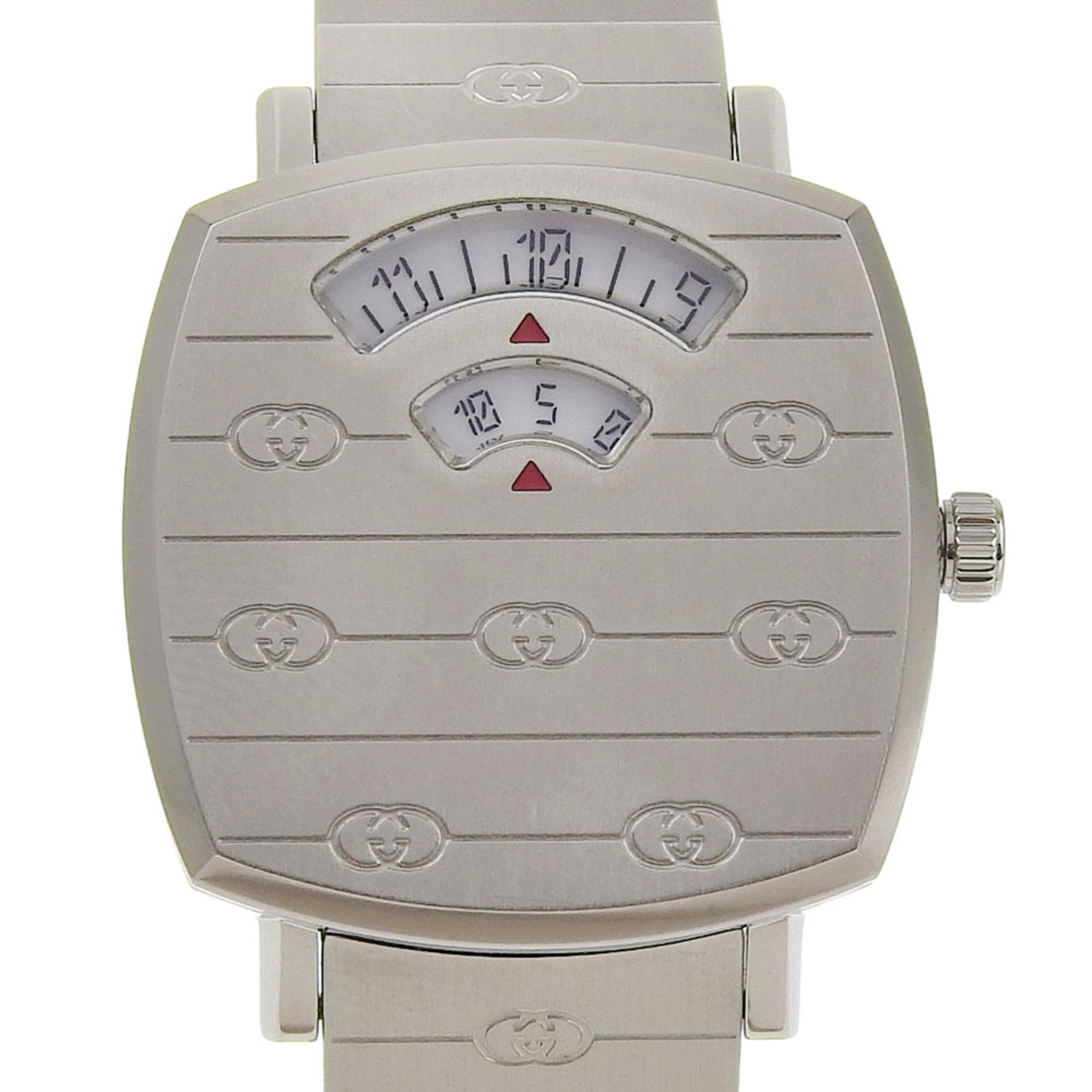 GUCCI グッチ　 置時計 シルバー Gucci G-Chrono XL Steel Chronograph Black Dial Quartz Men Watch