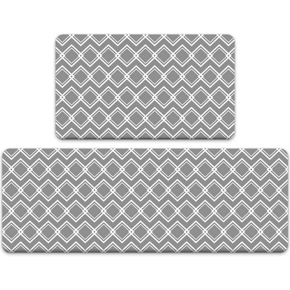 Anti Fatigue Kitchen Mat Set of 2 Pieces,Grey Kitchen Rugs and Mats,Waterproof Non Slip Memory Foam Cushioned Comfort Kitchen Floor Mat,Padded Kitchen Mats for Standing(17‘‘x30‘‘ 17‘‘x47‘‘)
