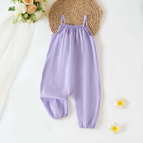 ITSAME Toddler Baby Girls Jumpsuit, Sleeveless Spaghetti Strap Loose Fit Summer Casual Fashion Romper Purple 6M
