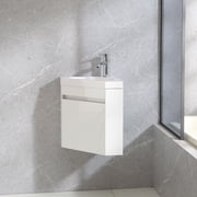 Wonline 16 Corner Bathroom Vanity Floating Style Wall Mount Bathroom Vanity with Sink and Faucet for Small Bathroom Combo, White