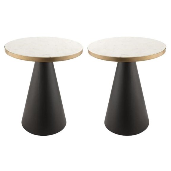 Home Square Richard 18.5"H Marble Side Table in White & Black - Set of 2