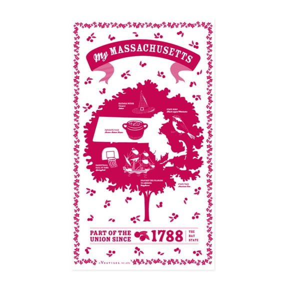 Vestiges Massachusetts State Souvenir Tea Towel 21.5" x 32" Eco-Friendly