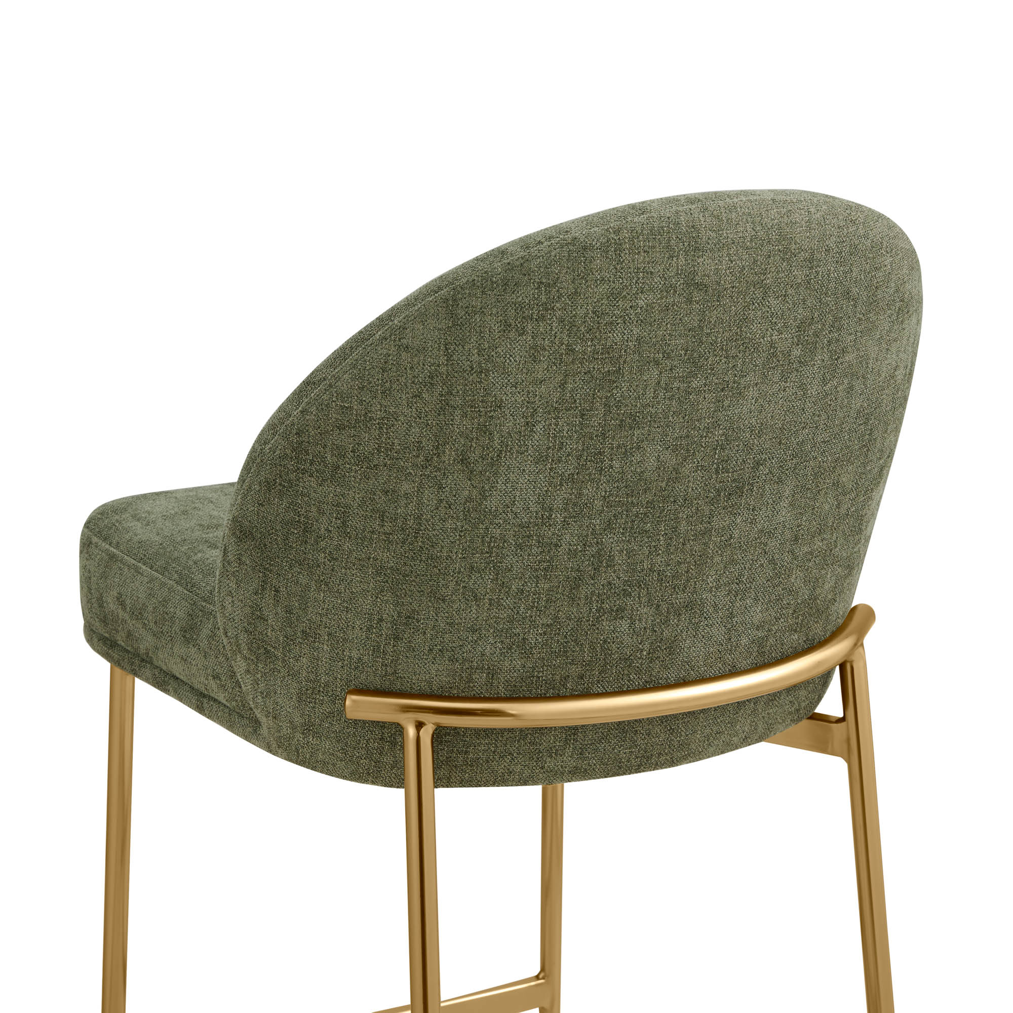 Spruce & Spring Modern Counter Bar Stool with Metal Arc Backrest and Upholstered Seat Set of 2, Green with Bronze Legs