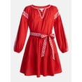 thumbnail image 5 of Time and Tru Women's Embroidered Cotton Mini Dress with Long Sleeves, Sizes XS-XXXL, 5 of 5