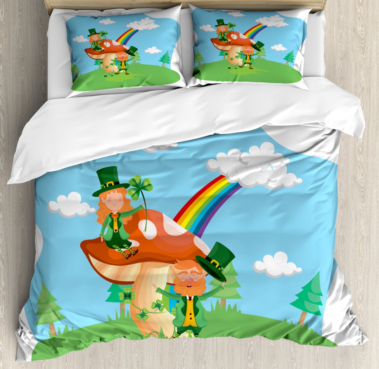 Leprechaun St Patrick's Day Print Pattern Duvet Cover Bedding Set