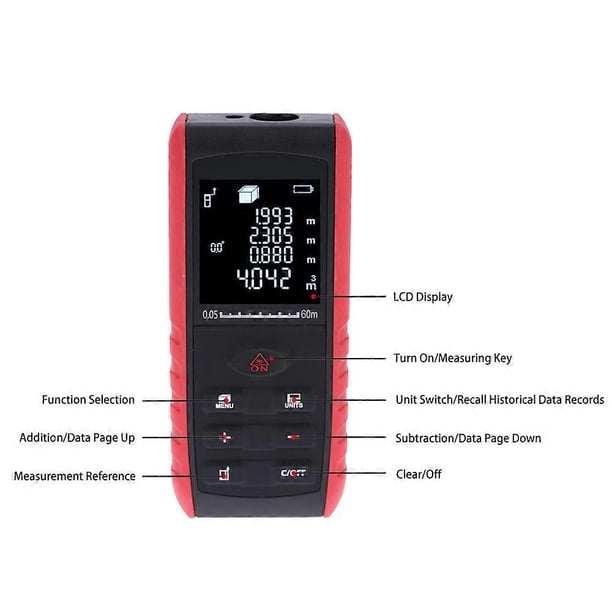 60m Portable Handheld Digital Laser Distance Meter Range Finder Area Volume Measurement with Angle Indication