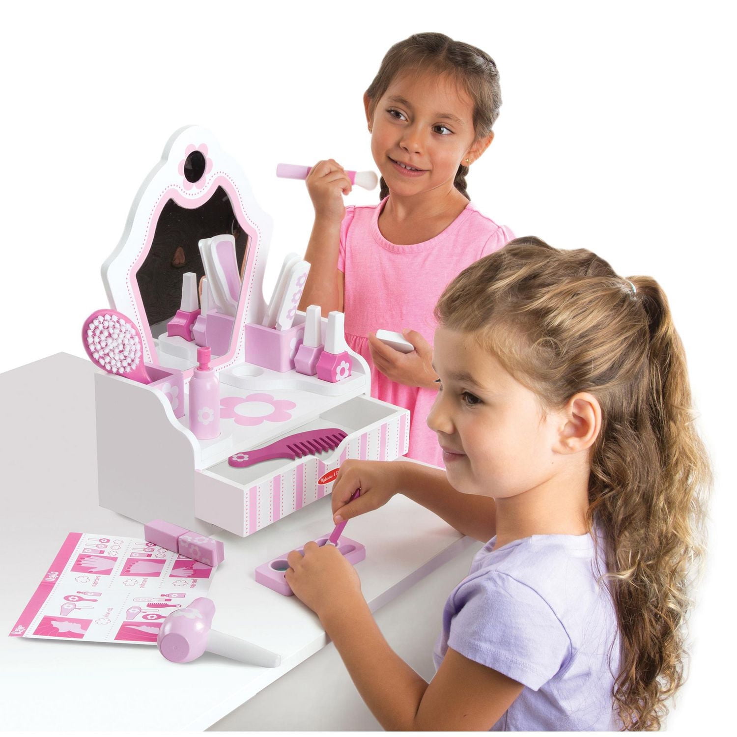 Melissa & Doug Wooden Beauty Salon Play Set With Vanity and Accessories (18 pcs) - FSC Certified
